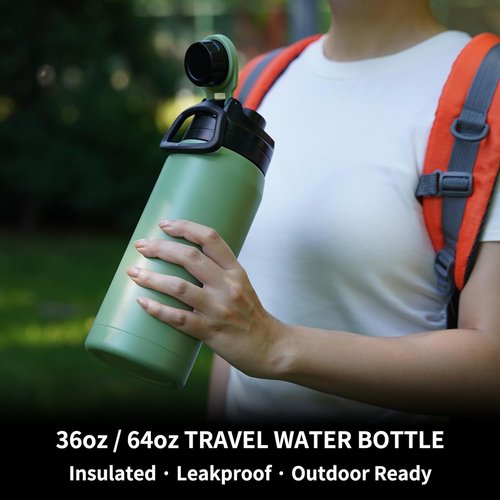 BJPKPK 36oz Insulated Water Bottle - Stainless Steel, Leakproof Spout Lid, Keeps Drinks Hot & Cold - White