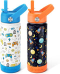 Fimibuke Kids Insulated Water Bottle - 18oz BPA-Free Stainless Steel Tumbler | Leak-Proof, Double Wall Design (2 Pack, Game + Space)