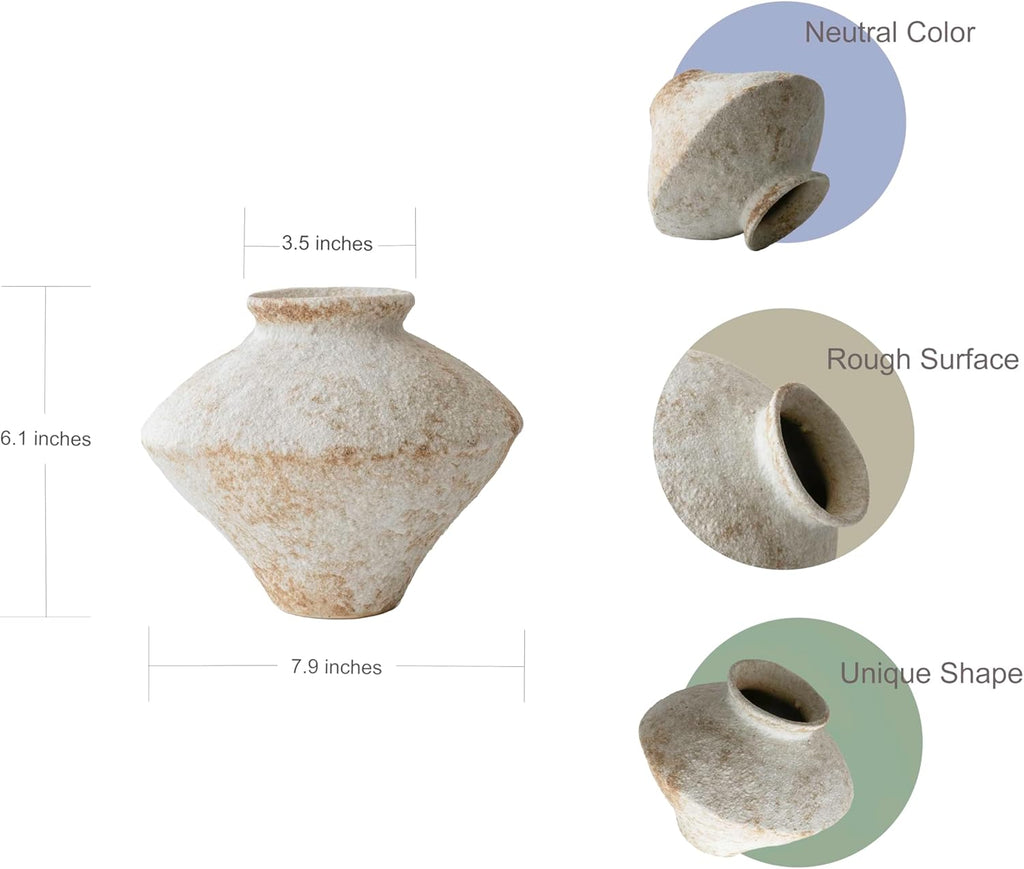 Rustic Farmhouse Ceramic Vase - Handcrafted Distressed White Pottery for Home Decor | Centerpiece & Gift