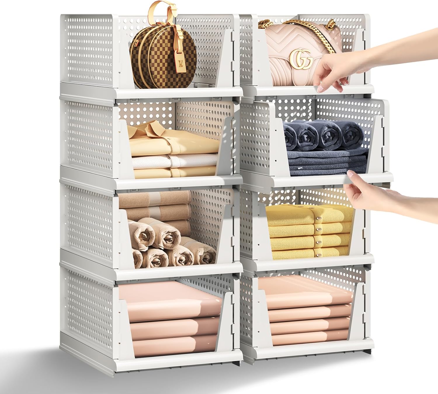 Stackable Plastic Storage Baskets by [Brand Name] - Foldable Organizers for Closet & Pantry | 5-Pack, 5L