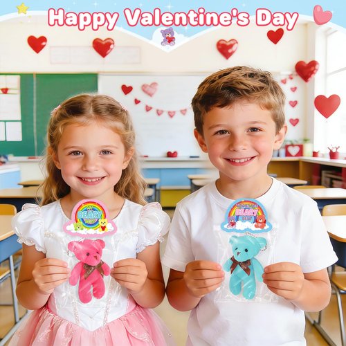 Toidgy Valentines Day Cards for Kids Classroom, 24 Packs Valentines Gifts Bulk with Stuffed Bear Plush Toys Keychain, Valentines Party Favors, Ideal Exchange Gift and School Prizes for Boys Girls