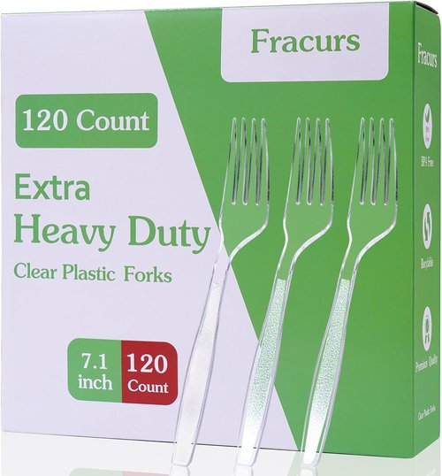 7.1 Extra Heavy Duty Plastic Forks - 120 Count Premium Disposable, BPA-Free & Heat Resistant for Parties