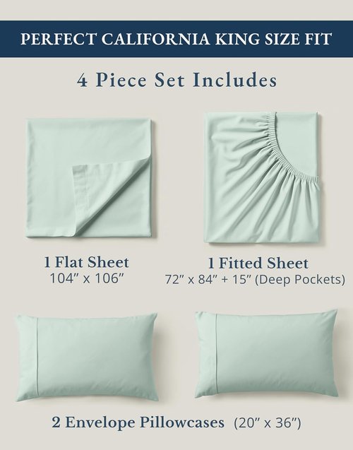 LANE LINEN 100% Organic Cotton California King Sheets Set - Soft, Fade Resistant, Fully Elasticized, Fits Mattresses Up to 15" Deep | Cool Blue