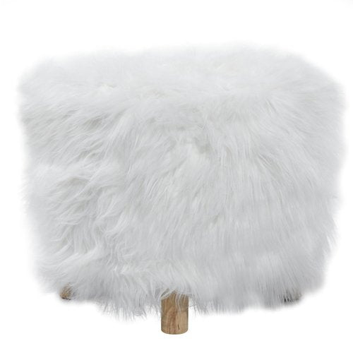 Deco 79 Polyester Stool with Faux Fur, 19" x 19" x 16", White