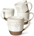 Artena Ceramic Coffee Mugs - Set of 4 Large 16oz Latte Cups | Embossed Design, Dishwasher & Microwave Safe, White