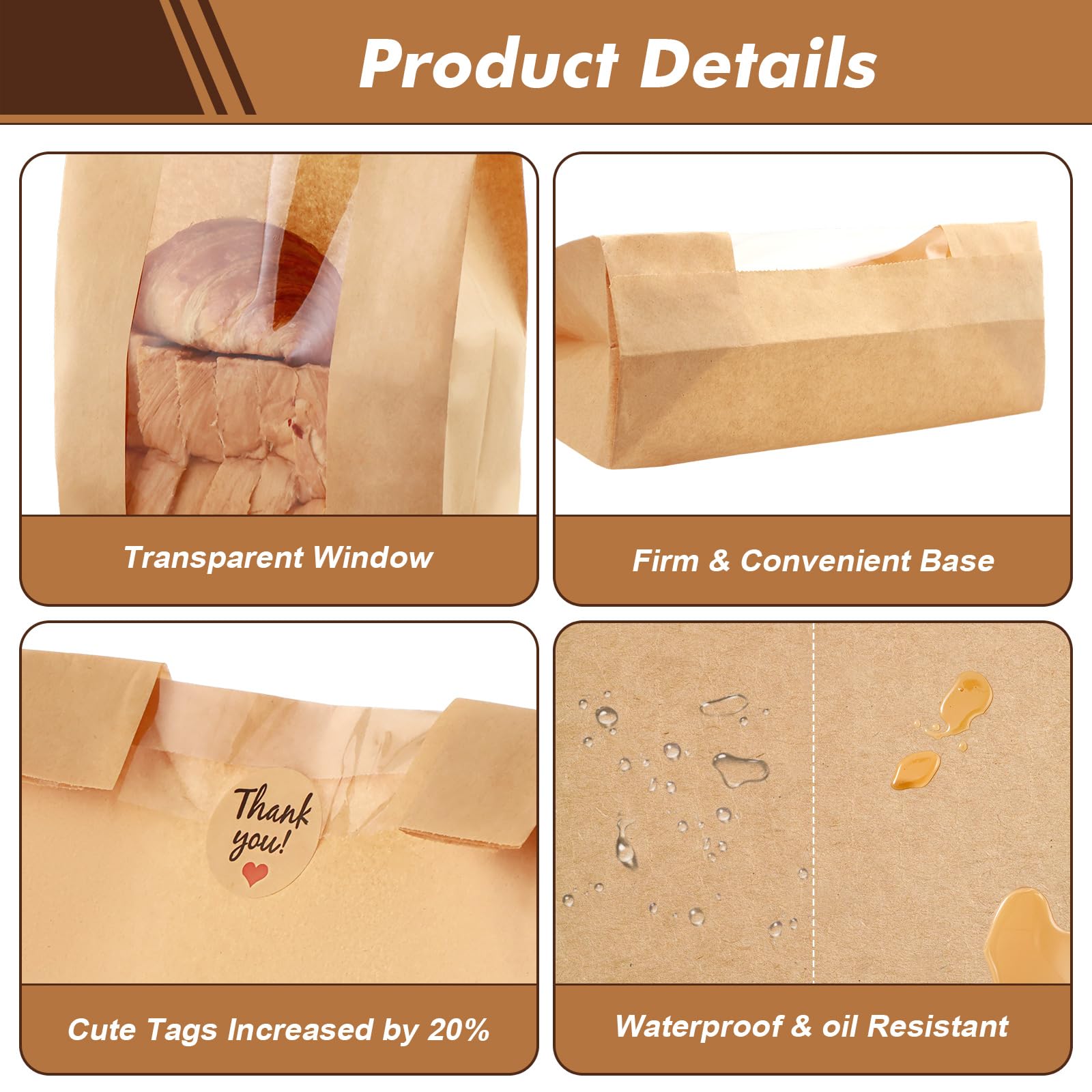 Aertiavty 120 Packs Bread Bags for Homemade Bread, 14" x 8.3" x 3.5" Bakery Bags with Window, Sourdough Bread Bags with Label Sealing Stickers, Paper Bread Bag for Sourdough, Snacks, Kraft