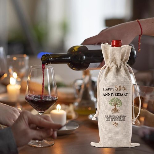50th Milestone Anniversary Wine Bag 50 Year WeddingAnniversary Gifts for Her Him Couple Parents Happy Anniversary Cool Gifts Marriage Engagement Party Decorations Wine Bags