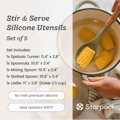 Starpack 'Stir & Serve' Silicone Cooking Utensils Set (5 Pcs) - 10.5" - Kitchen Utensil Set Heat Resistant to 600°F - Kitchen Utensils for Nonstick Cookware - Silicone Utensil Set for Mixing & Cooking