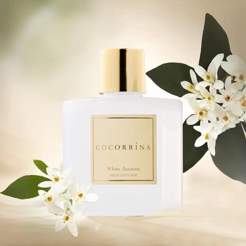 COCORRÍNA Reed Diffuser - White Jasmine Scented 6.7 Fl. Oz Set with Sticks & Baby's Breath Decor
