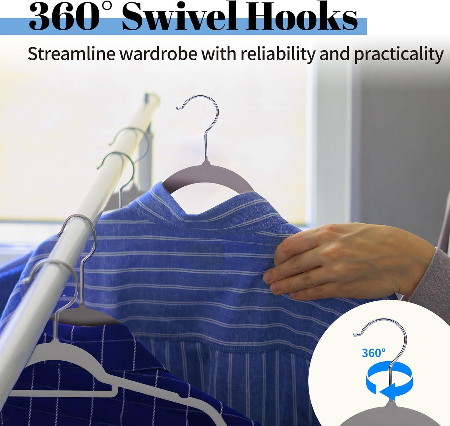 Smartor Velvet Hangers - Space-Saving Non-Slip Clothes Hangers with Tie Bar | 20-Pack in Grey