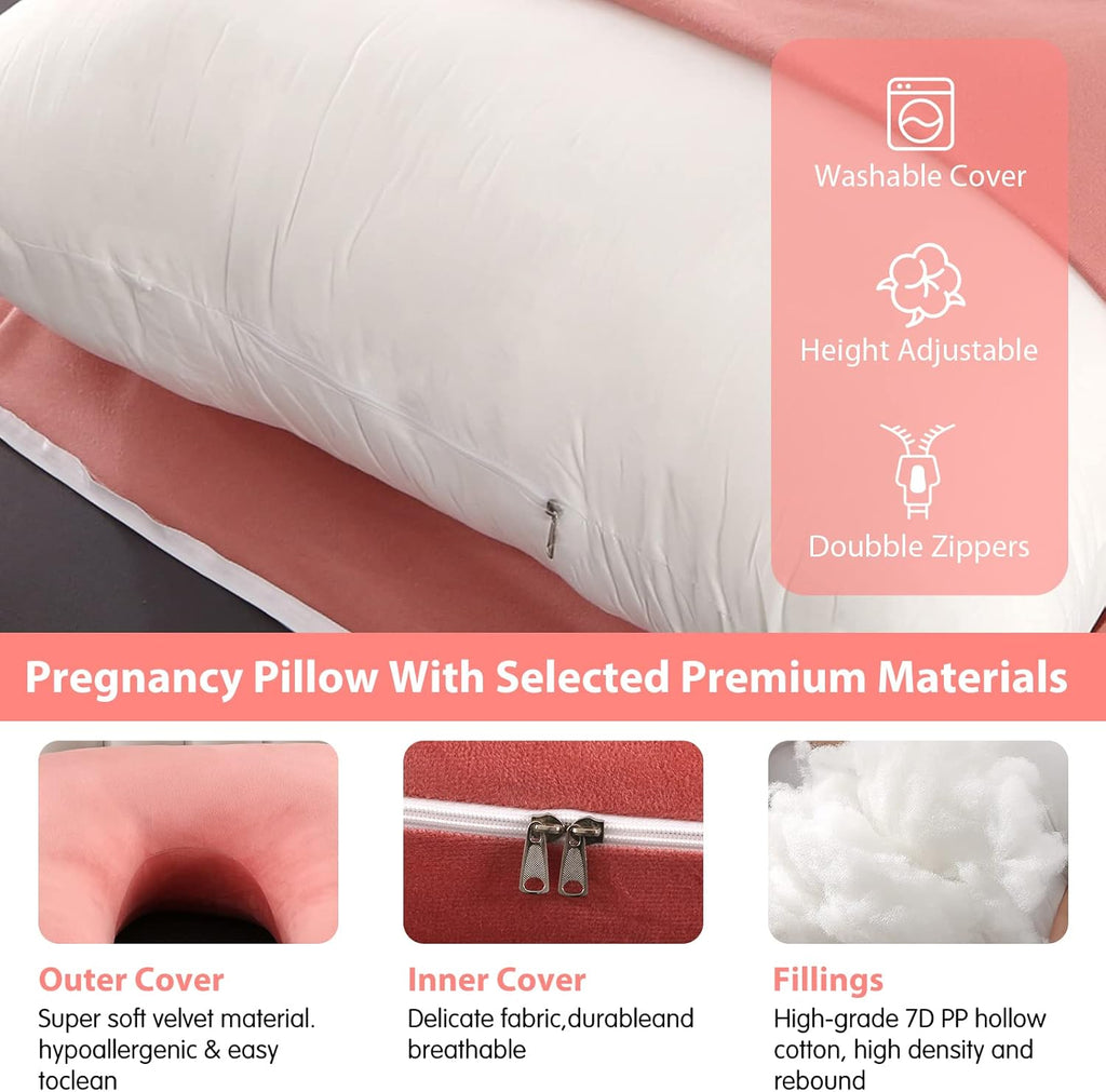 U-Shaped Pregnancy Pillow by [Brand Name] - 57" Full Body Maternity Pillow with Removable Velvet Cover | Supports Back, Legs, Belly & Hips - Pink
