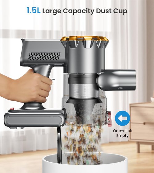 CHEBIO Cordless Vacuum Cleaner, 550W/45Kpa Vacuum Cleaners for Home with LED Display, 8 in 1 Lightweight Stick Vacuum with 60Min Runtime, Anti-tangle, Wall Mount Charging for HardFloor/Carpet/Pet Hair