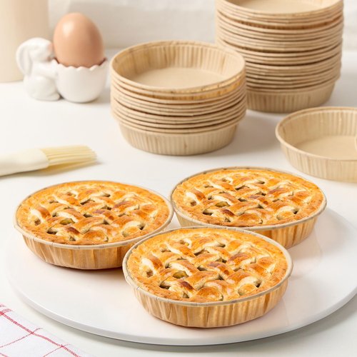 Ocmoiy 50 Pcs Mini Tart Pans for Baking, 4 Inch Disposable Paper Pie Tins for Small Pies, Tarts, Quiches, Cinnamon Rolls, Desserts
