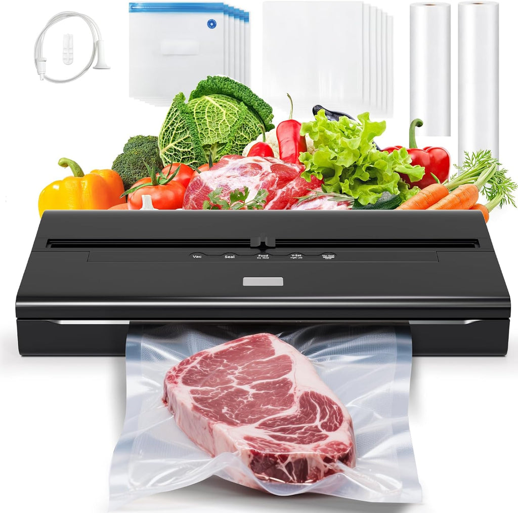 Vacuum Sealer Machine - 85Kpa Food Vacuum Sealer with Built-In Cutter & Storage Bags | Complete Starter Kit