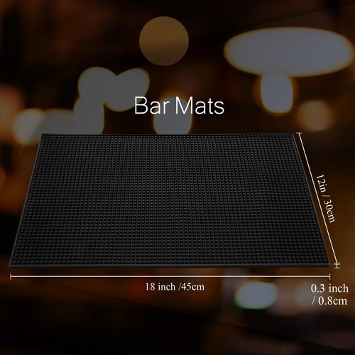 Tioncy 18 Pcs Bar Mat for Countertop 18 x 12 Inch Non Slip Cocktail Rubber Coffee Bar Service Mat for Bartending Hot Dishes Restaurants Barbershop Clippers Hot Pads, Black
