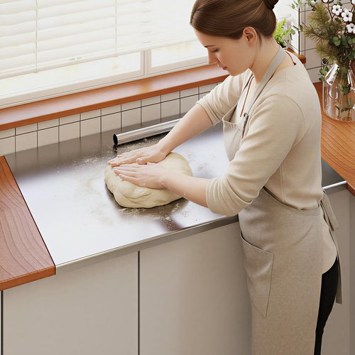 Tcatec 304 Stainless Steel Cutting Board with Rolling Pin, 32"x20" Extra Large Non-Slip Chopping Board with Lip, Dishwasher Safe & Non-Stick Metal Pastry Board for Baking, Kneading, Veggies & Fruit