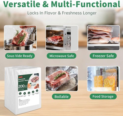 Aotto Vacuum Sealer Bags - 200 Count Quart 8" x 12" Heavy Duty BPA-Free Food Storage Bags | Ideal for Meal Prep & Sous Vide