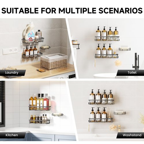 Deyhoc Shower Caddy, 3 Pack Shower Shelves for Inside Bathroom, Rustproof Adhesive Bathroom Organizer with Soap Holder, No Drilling Washroom Organizers and Storage for Bathtub Room/Kitchen/Home, Grey