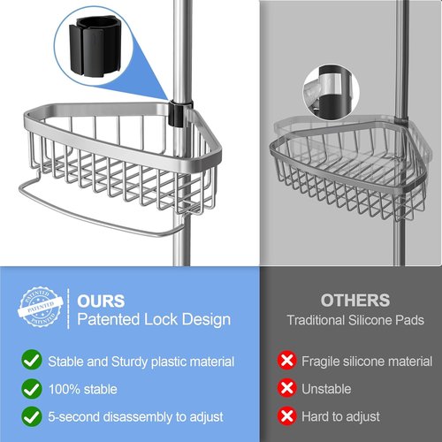 ESSEME Corner Shower Caddy - Adjustable Rustproof 4-Tier Bathroom Organizer | 47-121 Inch Quick Install Bathtub Shelves