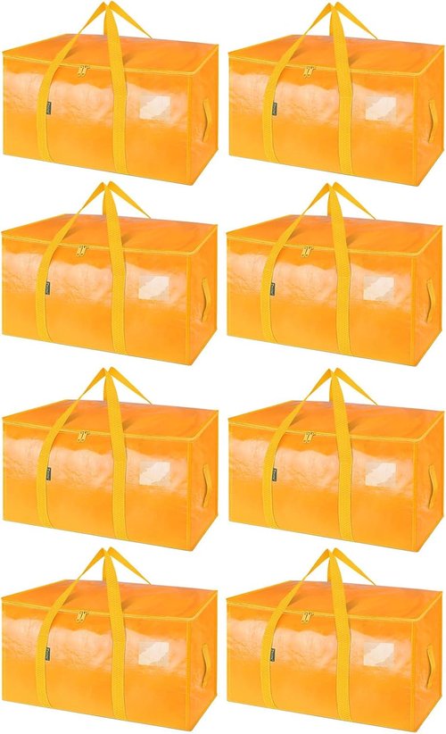 BALEINE 8-Pack Heavy-Duty Moving Bags - Oversized Storage Totes with Reinforced Handles (Light Yellow)