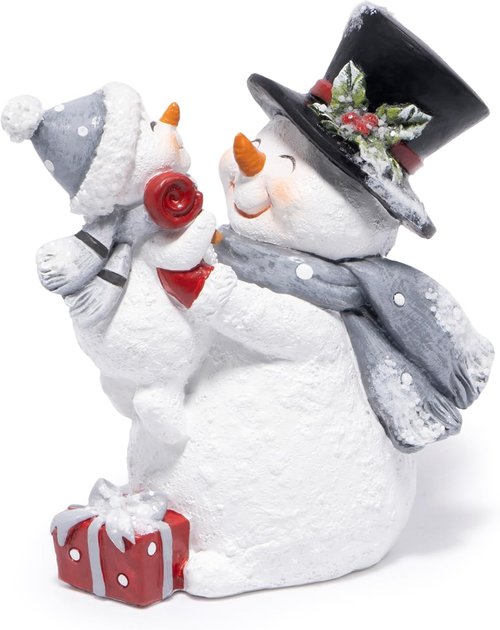 Hodao Christmas Snowman Figurine - Joyful Decor with Red Scarf for Cozy Home | Grey Tabletop Accent
