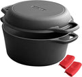 Edging Casting 2-in-1 Pre-Seasoned Cast Iron Dutch Oven & Skillet Lid | 7QT Cooking Pan for Baking & Frying