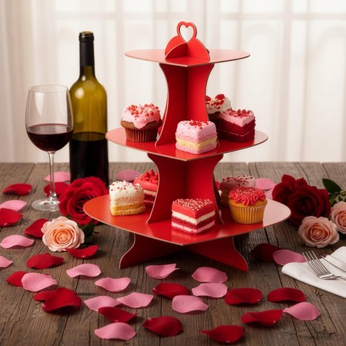 Willinglong 2 Pcs Valentine's Day Cupcake Stand 3 Tier Heart Red Cupcake Stand Cardboard Cupcakes Stands Tower Dessert Cup Tower Display Decoration for Birthday Wedding Baby Shower Party Supplies