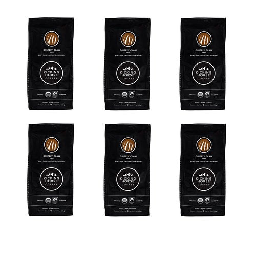 Kicking Horse Coffee, Grizzly Claw, Dark Roast, Whole Bean, 10 oz - Certified Organic, Fairtrade, Kosher Coffee (Pack of 6) (Packaging may vary),10 Ounce (Pack of 6)