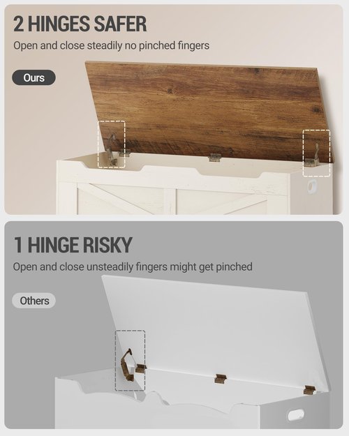 Hzuaneri 39.4" Storage Chest, Extra Large Storage Trunk with 2 Hinges, Wooden Box Bench, Lift-Top Organizer Chest, Shoe Bench for Entryway, Bedroom, Living Room, White and Brown SB03414X