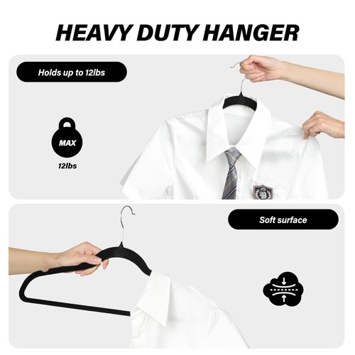 Simple Deluxe 50 Pack Velvet Hangers, Non-Slip Clothes Hangers with Shoulder Notches, 360° Swivel Hooks, Heavy Duty Coat Suit Hangers for Coats & Pants, Black