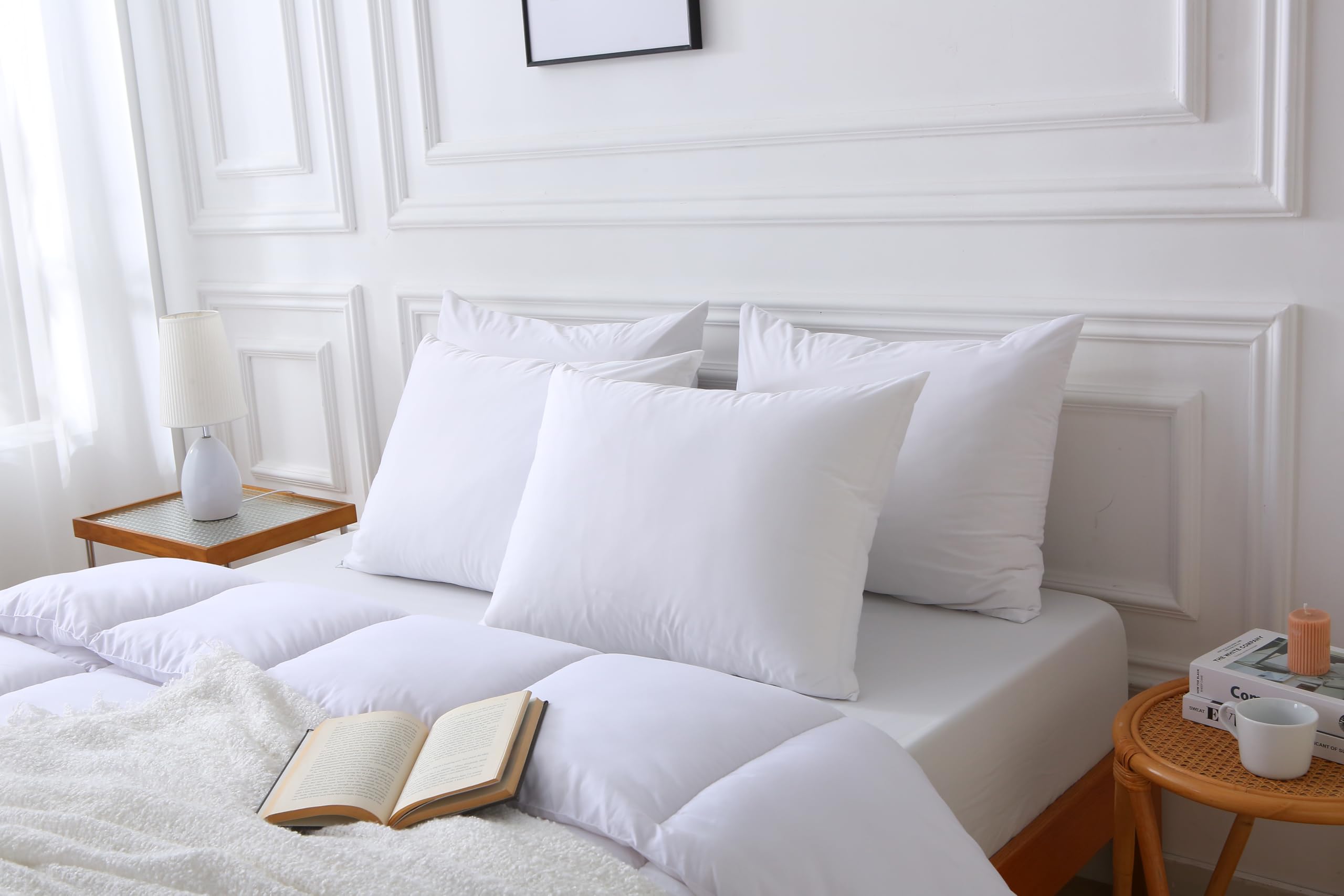 Ultra Soft 4 Pack Pillow Protectors with Zipper Standard Size Breathable Standard Pillow Covers, 100% Safety Against Stains, Dust & Dirt with Pillow Covers, Machine Washable (White 20x26 inch)