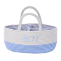 DUHEL Diaper Caddy Organizer with Handle,Baby Basket use for Diaper Organizer and Storage,Baby Boys Newborn Essentials,3 Compartments-Cotton rope Material Storage for Home or Travel.(White＆Blue)