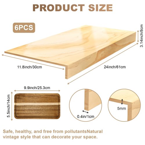 laapee Wire Shelf Covers for Closet & Pantry | Natural Solid Wood 8mm Thick | Wood Wire Rack 24x12 Inch | Tool-Free Removable Rustic Design (5 Pack, Includes 1 Small Wooden Tray)