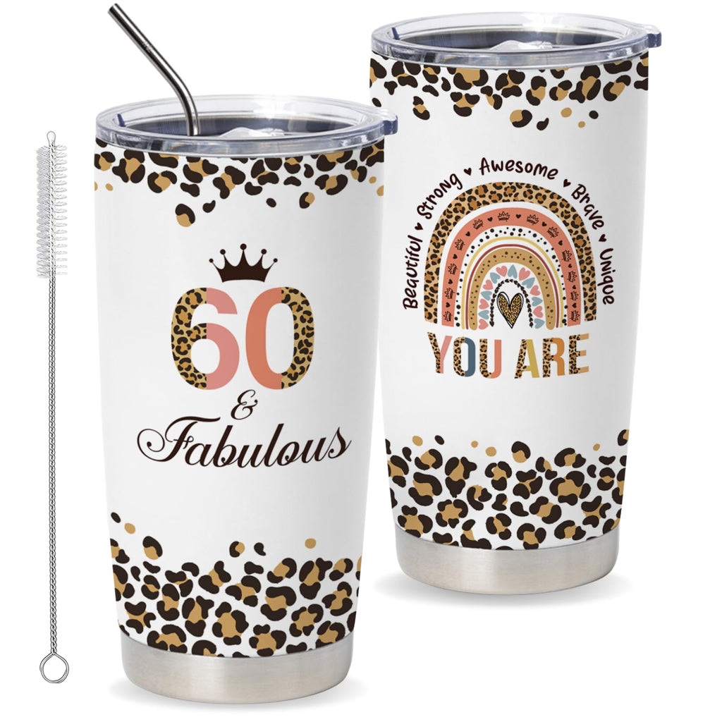 Vivulla68 Happy 60th Birthday Gifts For Women, 60 Birthday Gift For Women, Gifts For 60 Year Old Woman, 1965 Birthday Gifts Woman, Turning 60 Gifts, 60th Birthday Tumbler With Lid and Straw