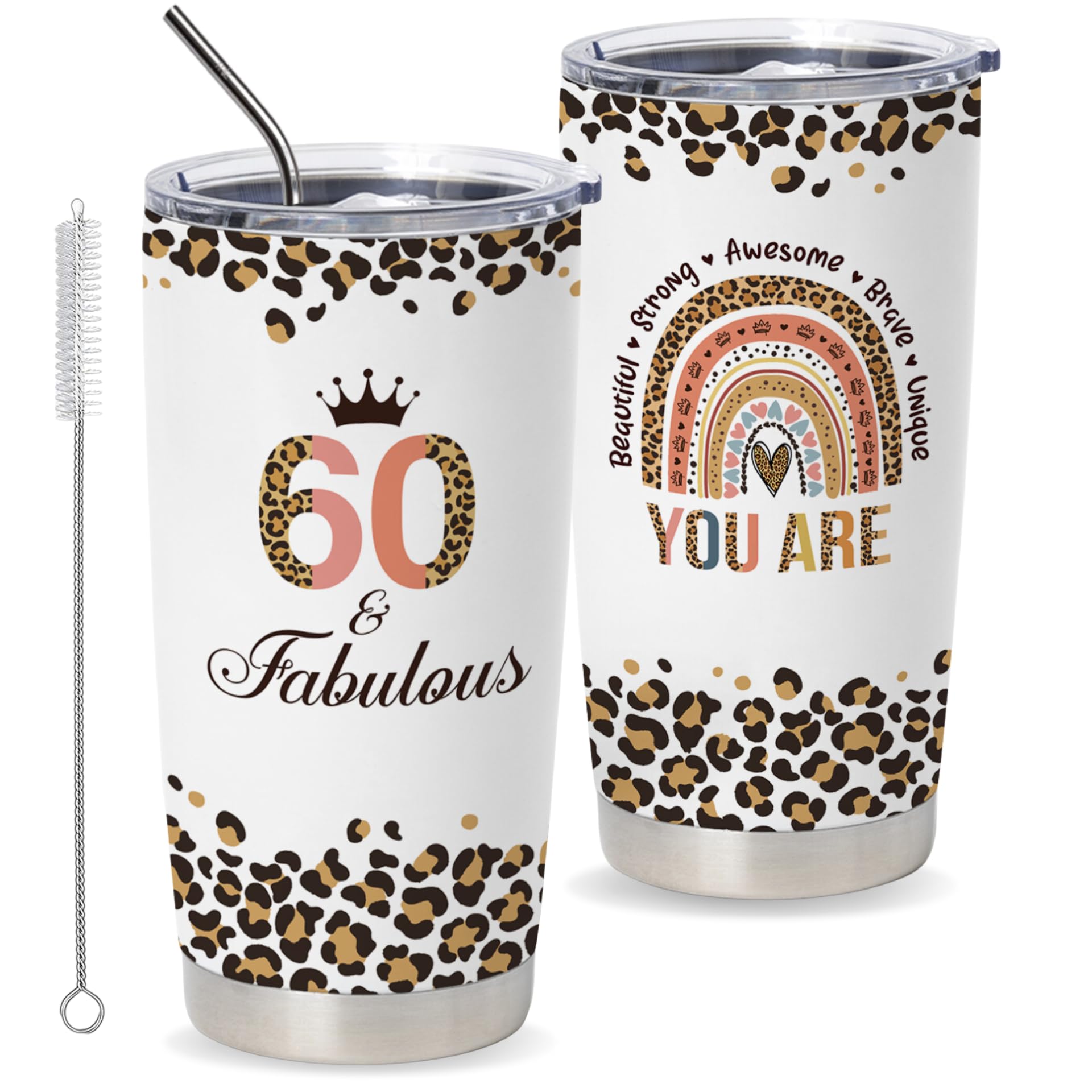 Vivulla68 Happy 60th Birthday Gifts For Women, 60 Birthday Gift For Women, Gifts For 60 Year Old Woman, 1965 Birthday Gifts Woman, Turning 60 Gifts, 60th Birthday Tumbler With Lid and Straw