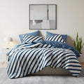 Reversible Striped Full Comforter Set-Bed in A Bag 7-Pieces Bedding Set with Double-sided Stripes Design-Warm & Cozy Bed Set Includes Full Size Comforter, Sheets Set, Pillowcases and Shams, Navy