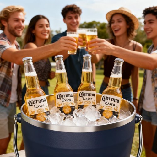 Luxfuel Insulated Beverage & Ice Bucket with Lid - Stainless Steel, Includes Scoop & Tongs, Holds 6 Longnecks or 3 Wine Bottles, Keeps Ice for Hours, Portable Handle for Parties & Outdoors (7.5L)