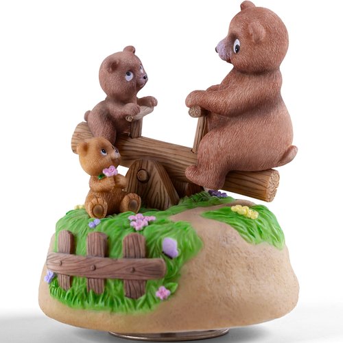 AIDLNS Bear's Sunshine Seesaw - Handcrafted Resin Bear Music Box with Rotating Base & Moving Seesaw, Plays You are My Sunshine – Collectible Figurine Gift for Kids, Family & Home Decor