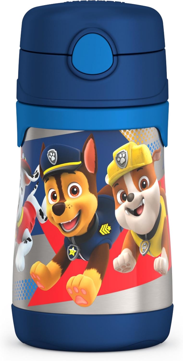 THERMOS Vacuum Insulated Stainless Steel Straw Bottle - 10oz, PAW PATROL Design for Kids