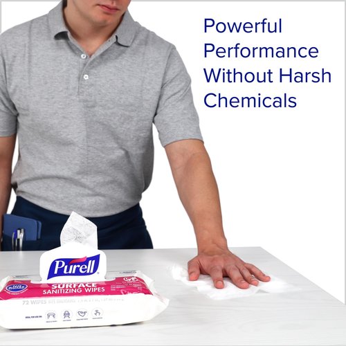 PURELL Foodservice Surface Sanitizing Wipes, 72 Count Flowpack, 7.4" x 9" Wipes (Pack of 12) – 9371-12