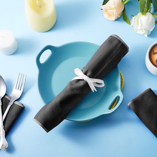 Hillban 18 Pcs Anti Tarnish Silver Storage Bags Silver Storage Cloth Felt Flatware Organizer Anti Tarnish Protector Bags Place Setting Roll with White Ribbon for Kitchen Cutlery (12 Slots,Black)