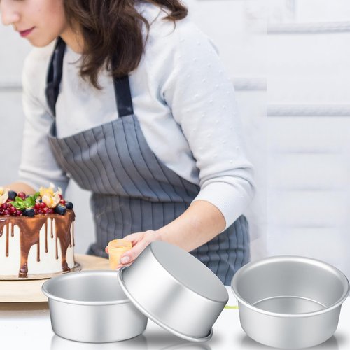 Domensi 40 Pack Small 4 Inch Cake Pan Aluminum Mini Round Cake Baking Pans Tins Set with 100 Pcs Parchment Paper Rounds Non Toxic Healthy Leakproof Easy Clean Mirror Finish Dishwasher Safe