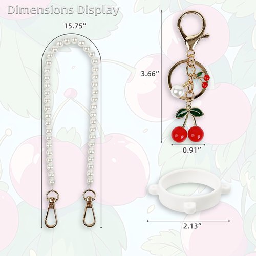 Handle Strap and Cherry Charm Set for Owala Water Bottle 24 oz, 32 oz, 40 oz, Owala Kids, Owala Coffee Tumbler, Owala FreeSip, for Owala Accessories & Stanley Cup Accessories (Beaded White)