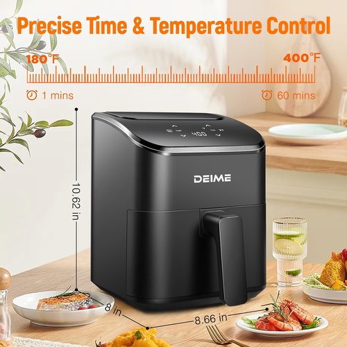 DEIME Air Fryer - Compact 3 Qt Digital Air Fryer for Quick Meals | Nonstick & Dishwasher Safe (Black)