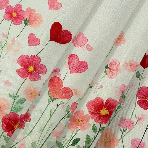 DYNH Valentine's Day Shower Curtain,Spring Romantic Red Heart Floral Bathroom Curtains,Wildflower Botanical Sweet Lovers Fabric Home Decor Curtain with Hooks,69X70 in