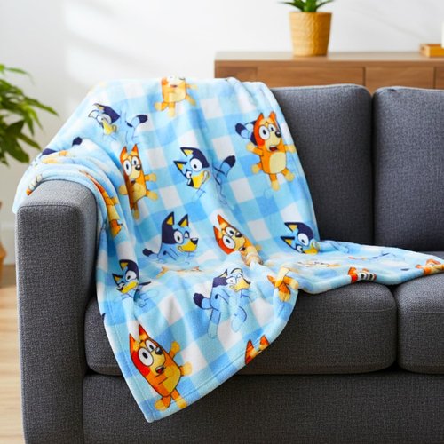 Bluey Fleece Blanket & Cinch Bag Set - Bundle with Soft Blanket, Tote Bag, Stickers, More for Kids, Adults | Cozy Bluey & Bingo Fleece Blanket 50x70”