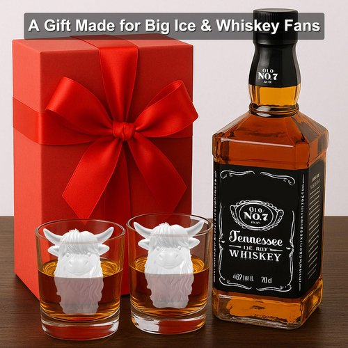 SIUPER 3D Highland Cow Ice Cube Silicone Molds Tray for Whiskey, Cocktail, Drink, Bar; Rich Details. Fun Animal Mold for DIY Taba Squishy Chocolate Soap Candle Resin Gift for Women Girls Boys; 2 Pack