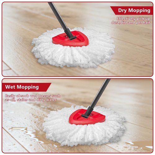 Easywring 1-Tank System,Mop Replacement Heads for O-Ceda Replace , Spin Mop Heads Replacements, Microfiber Spin Mop Refills, Easy Cleaning Head Replacement (1 Base+5pcs White)