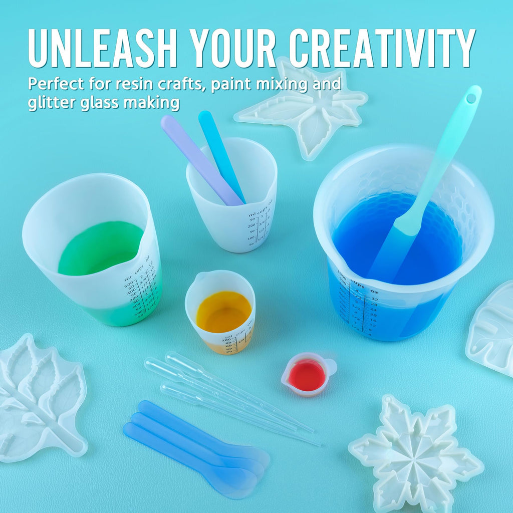 SWIGRANCE Silicone Resin Mixing 1L Measuring Cup Set for Resin Supplies, Easy-to-Read Marks, 1000ml/32oz Large Cup, 500&250&100ml Thickened Reusable Silicone Cups for Epoxy Mixing, Jewelry Making