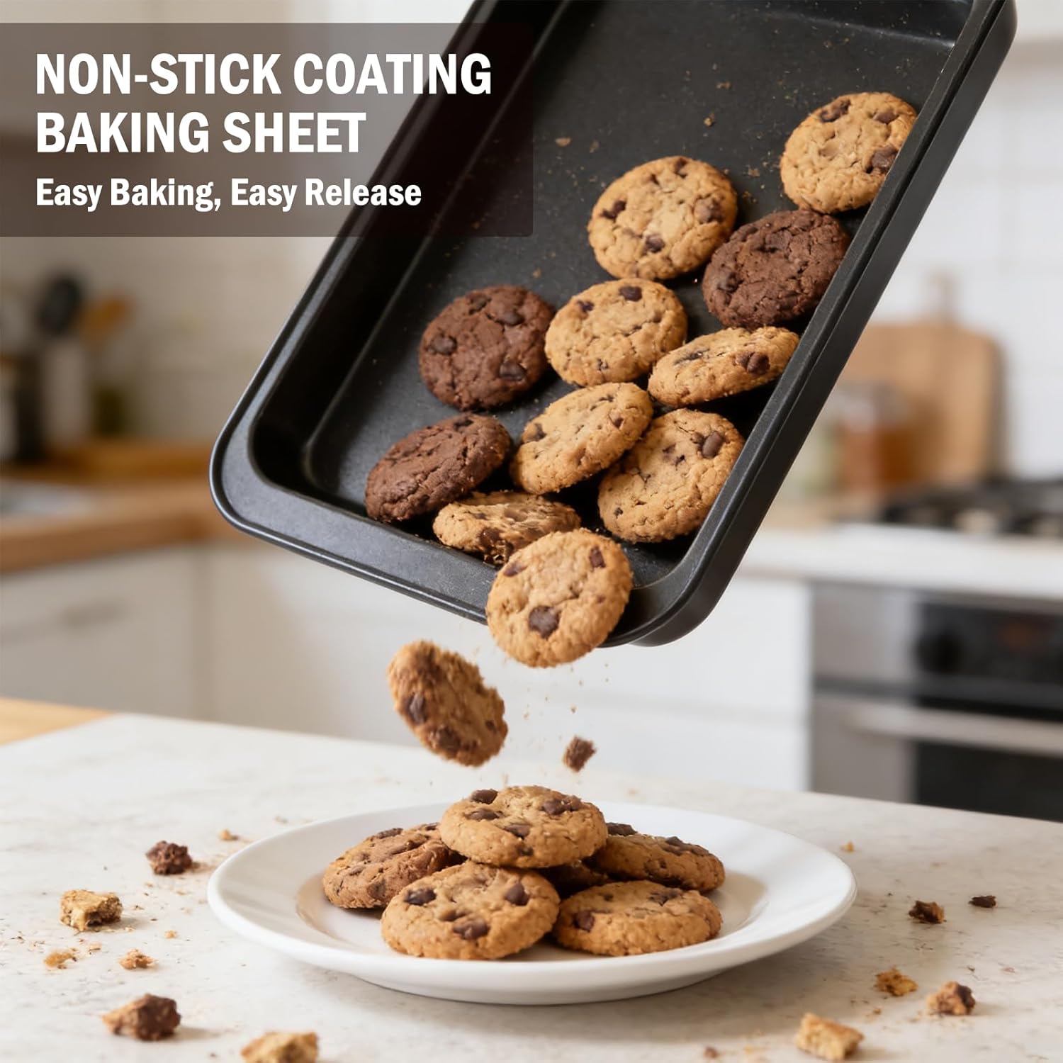 Skiennix 3-Piece Baking Pans Set - Nonstick Rectangle Bakeware | Stackable & Easy Clean, Rust Resistant